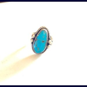 Turquoise & silver ring,  small teardrop shape
